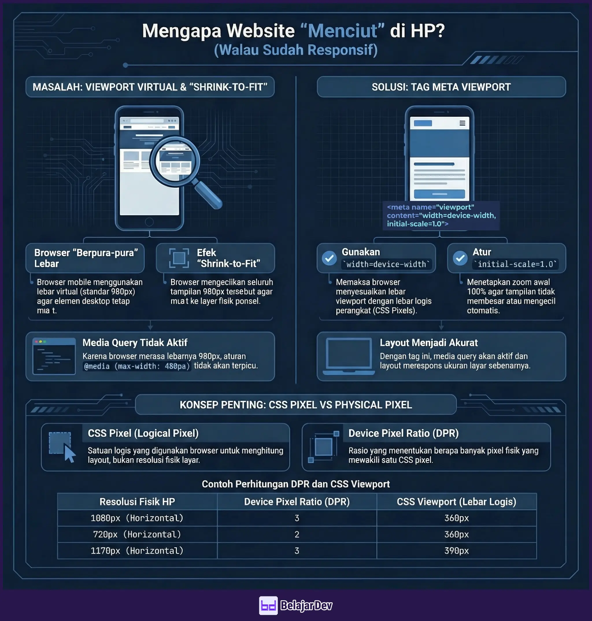Mengapa Website Terlihat Kecil di HP - Memahami Viewport HTML dan CSS Pixel 20260403231512581.webp