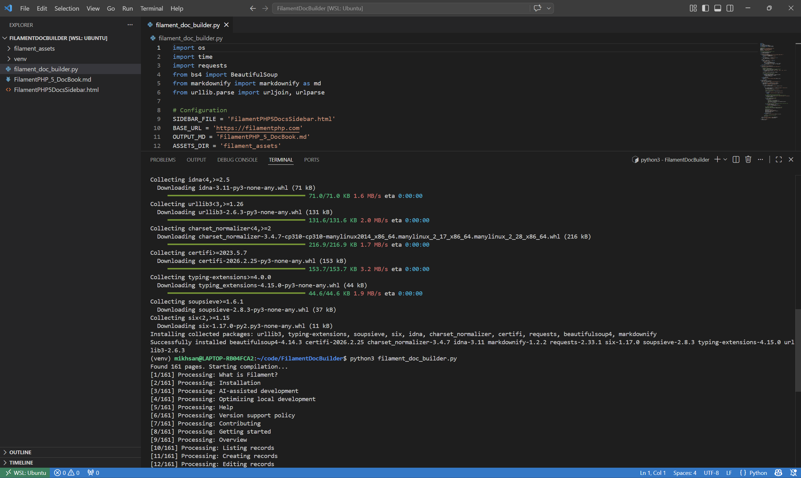 Scrape Dokumentasi FilamentPHP 5.x — Menggunakan BeautifulSoup4 dan Markdownify 20260409184449967.png